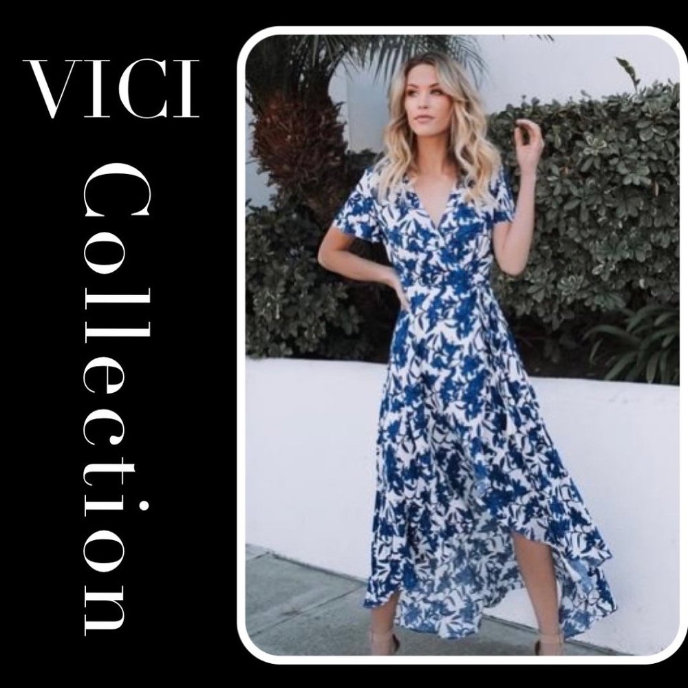 Blue & White Wrap Maxi Dress